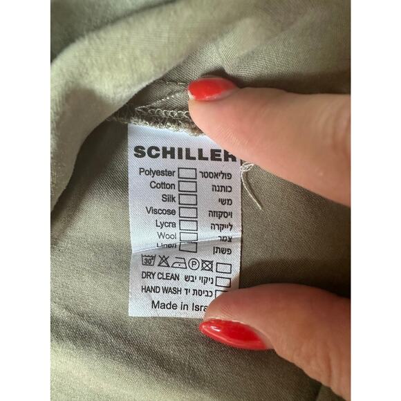 Schiller Collared V Neck Button Front Sleeveless Sage Green Short Shirt Dress - Picture 8 of 10